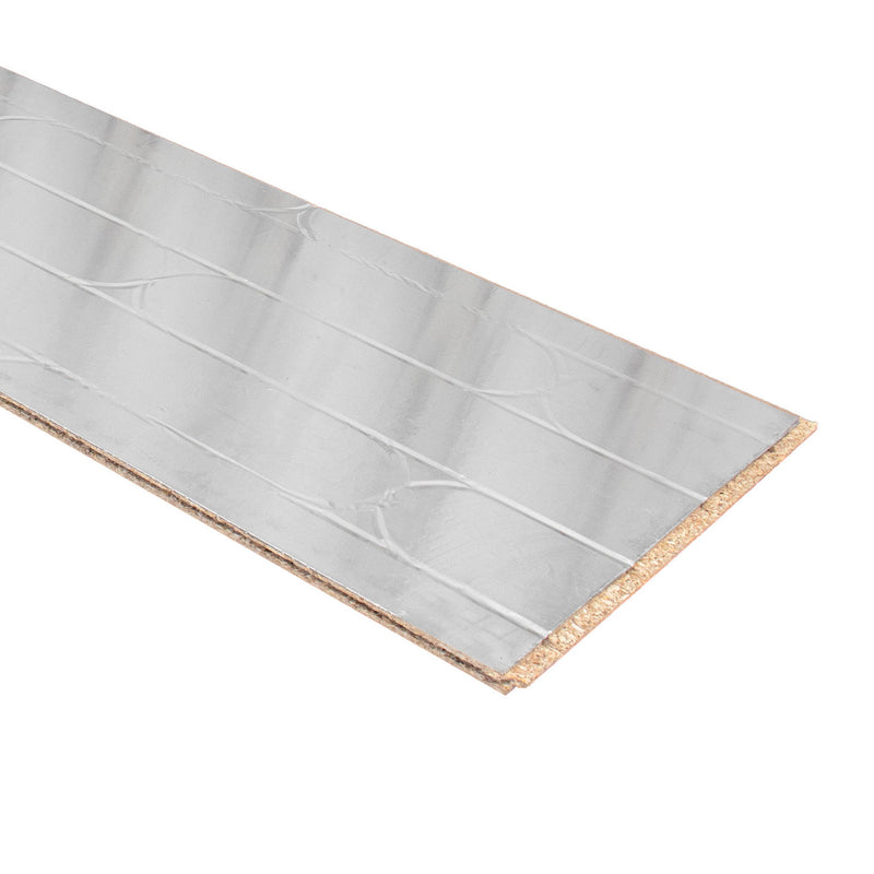 Close view of the foil facing, routed channels and chipboard edge of an AD-CHIPBOARD panel
