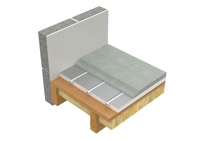 AD-EPS400 floor build-up illustration showing the foil-faced EPS board and heating pipe