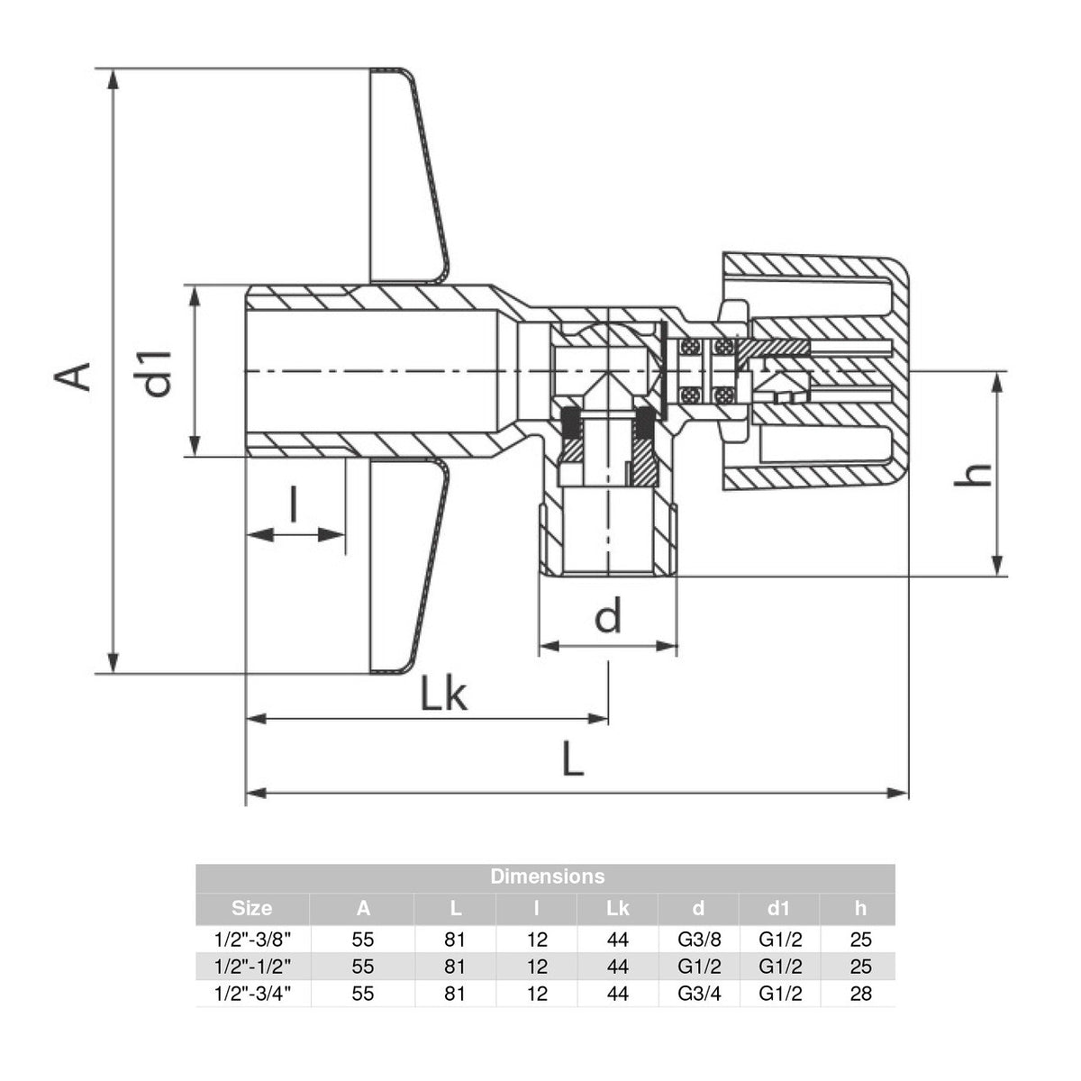 Valvex EKO Wall Mounted Angle Valve Dimensions