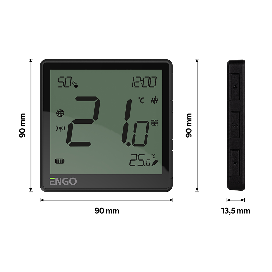 ENGO Smart Thermostat - Black - Dimensions - E1B