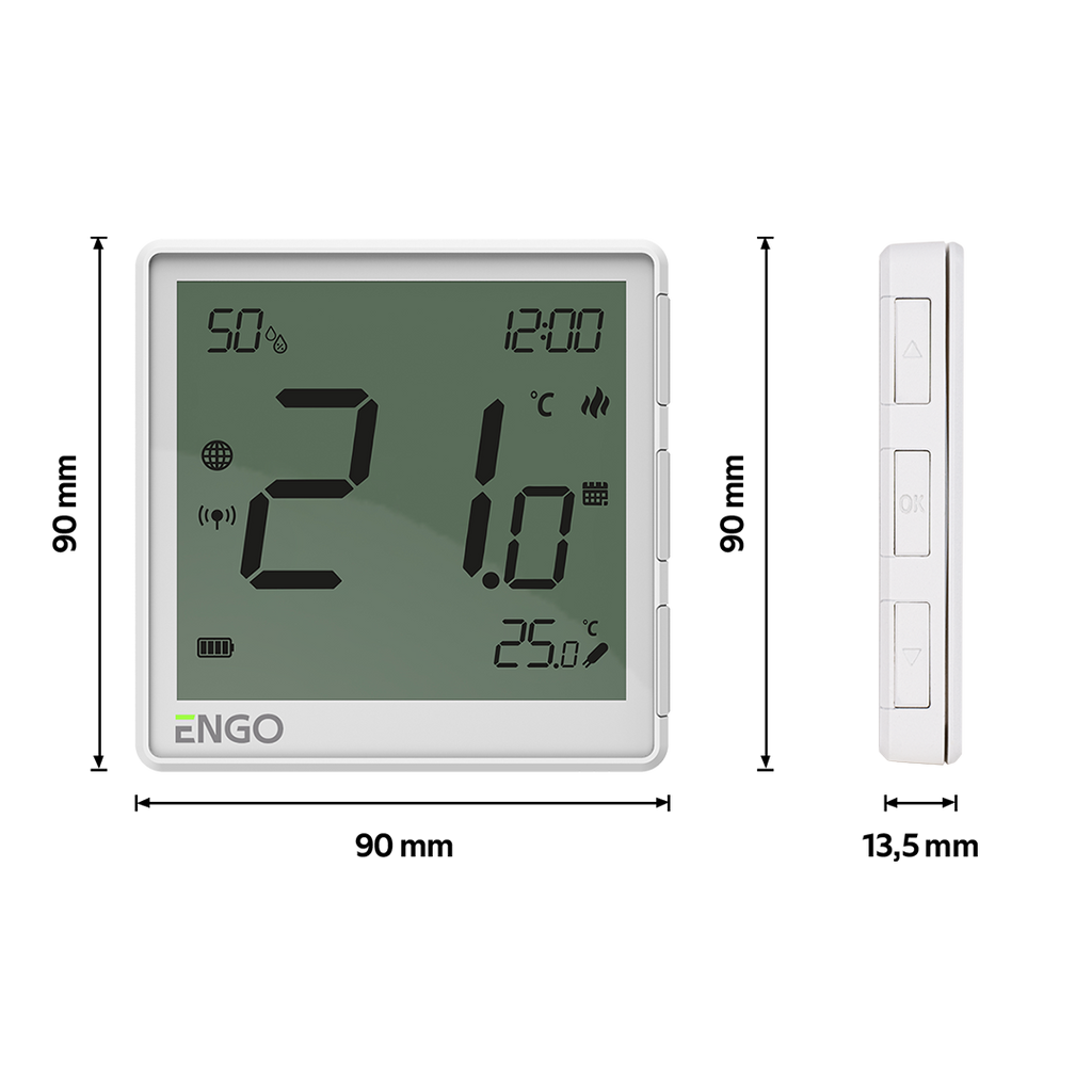 ENGO Smart Thermostat - White - Dimensions - E1W