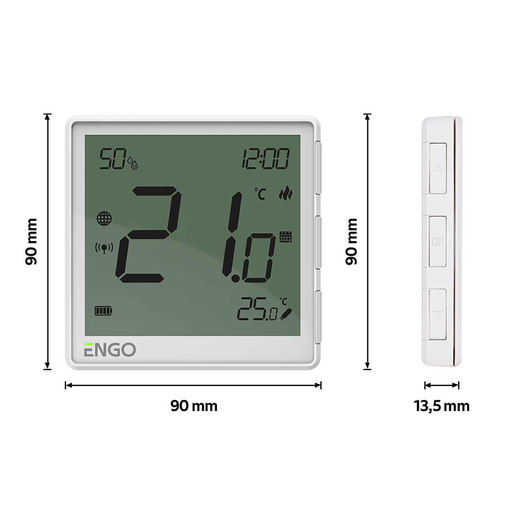 ENGO Smart Thermostat - White - Dimensions - E1W