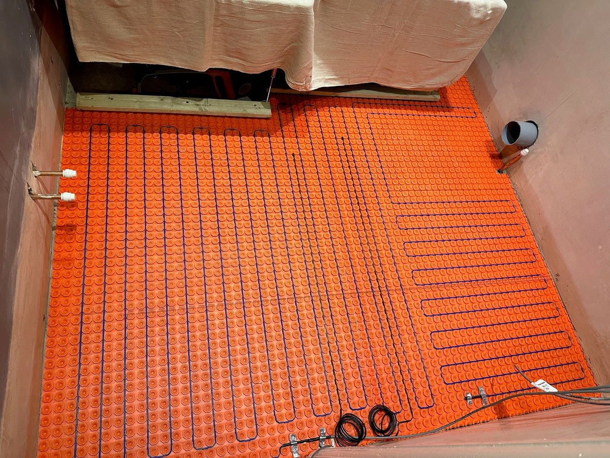 Tiled bathroom floor in a contemporary home