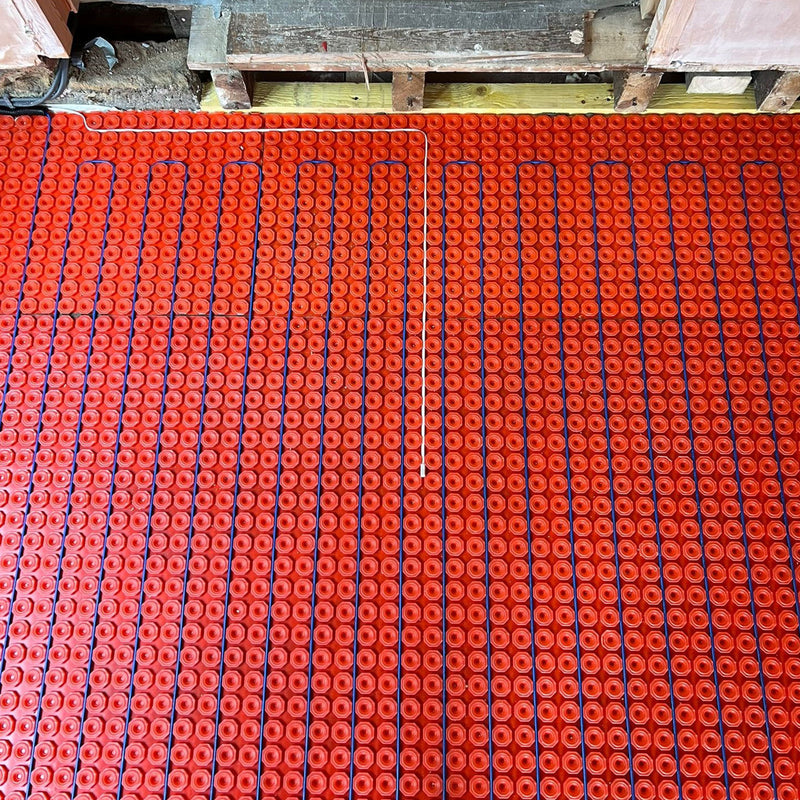 HeatBase membrane channels showing the heating cable and correctly positioned floor sensor