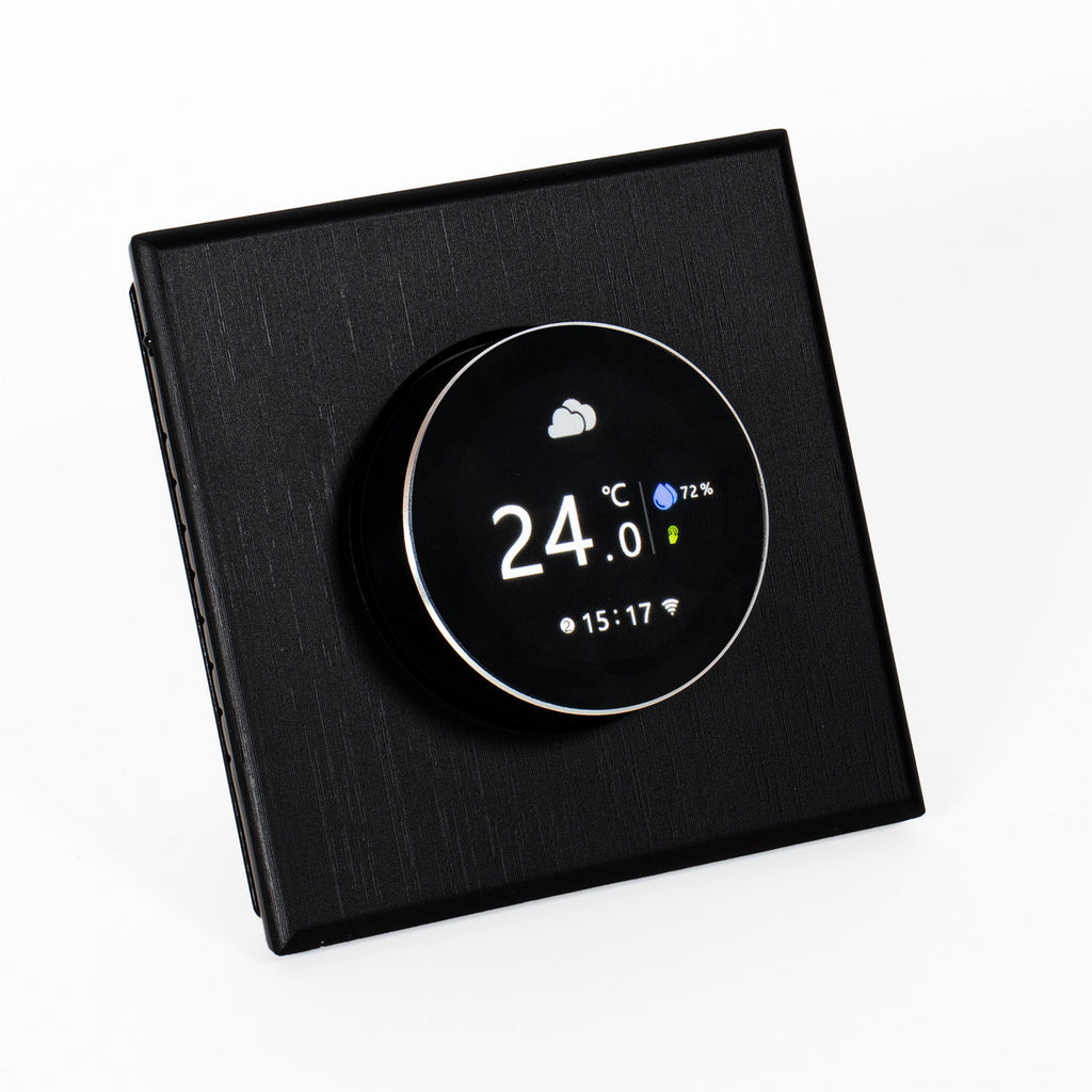 Adept Smart Dial WiFi Thermostat - Black Angled View Of Home Screen