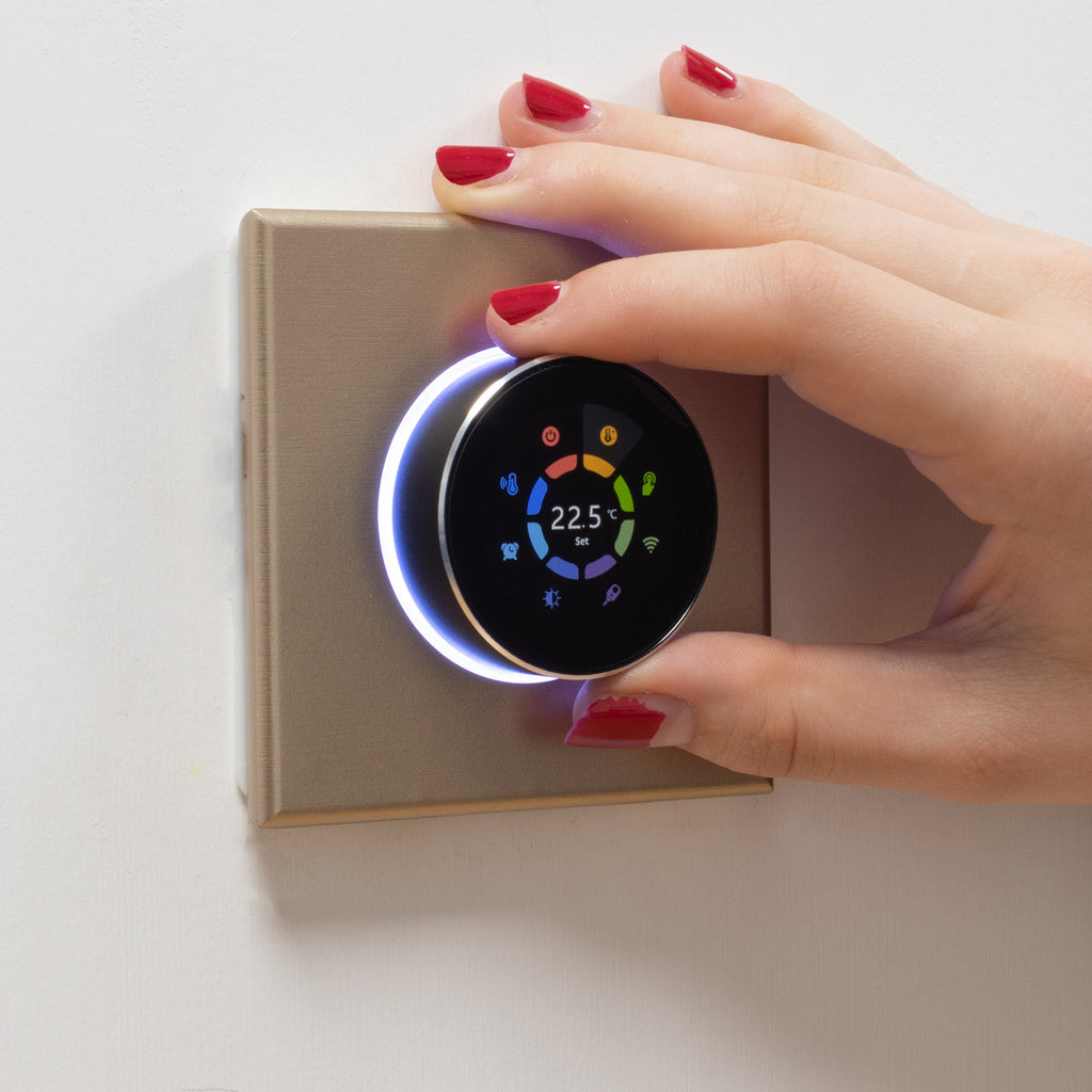 Adept Smart Dial WiFi Thermostat - Gold - Hand Dial Menu Options