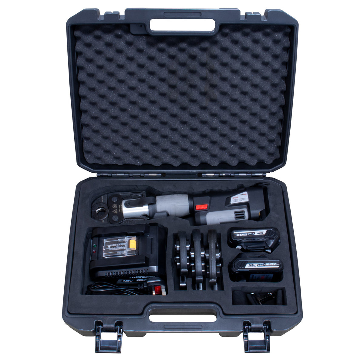 TekTools TZ1930 Cordless Press Tool - (With Charger & 2 Batteries) - Open Case View Of Kit