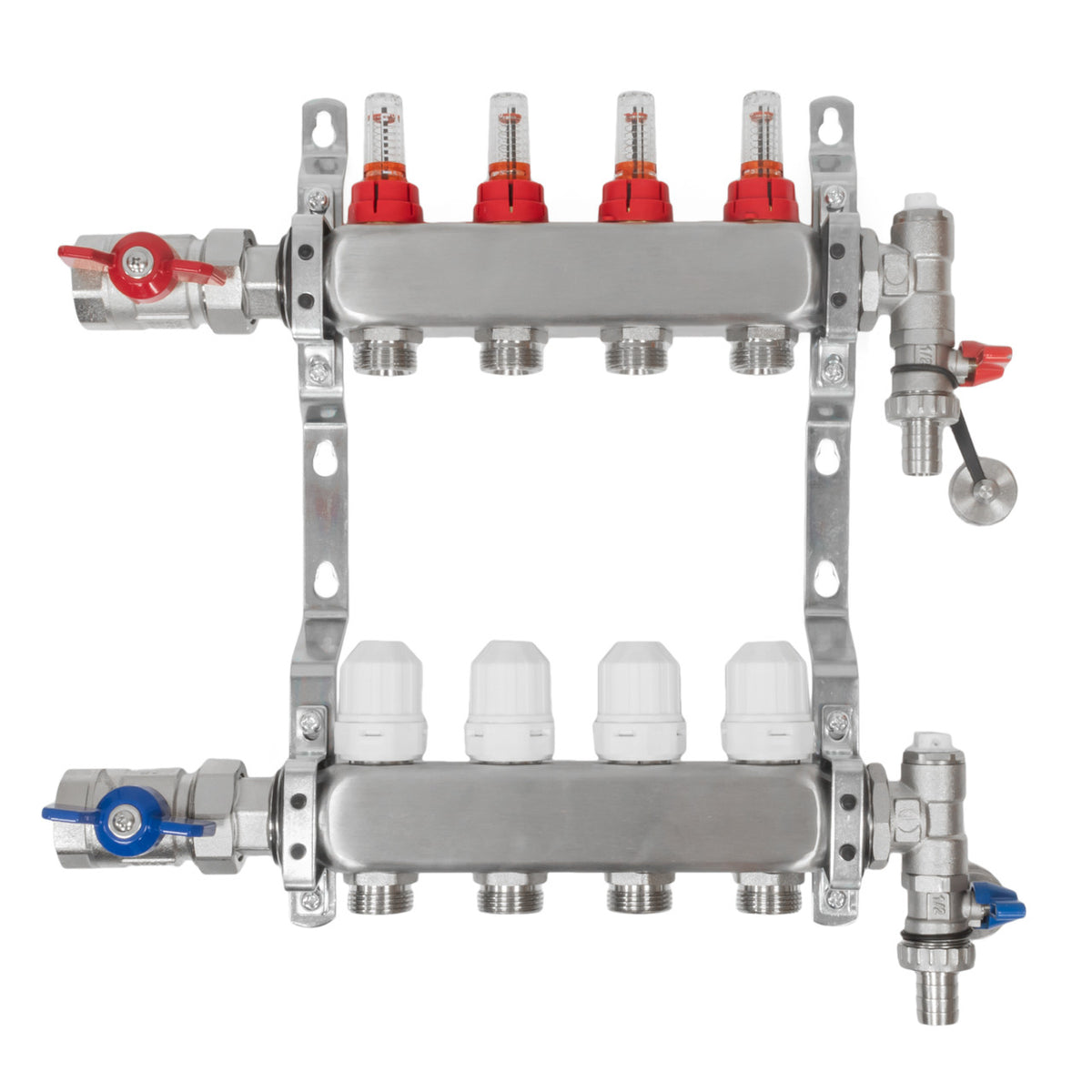 Stainless steel water underfloor heating manifold with flow meters