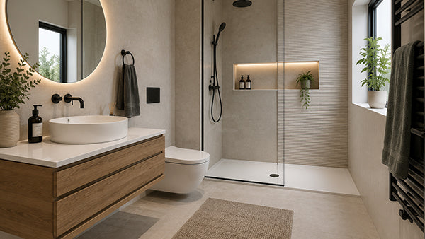 Modern bathroom with electric underfloor heating planning