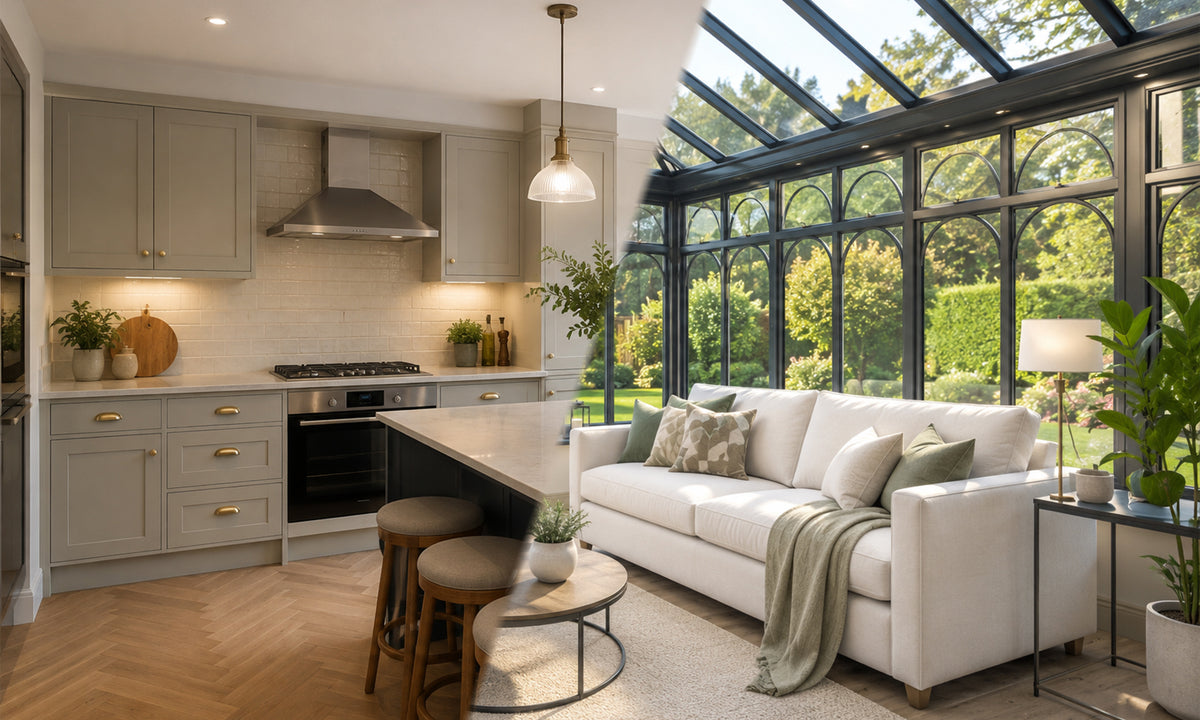 Kitchen and glazed living space suitable for underfloor heating