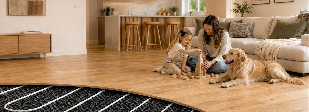 Comfortable family living space heated by concealed underfloor heating