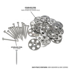 36mm Stainless Steel Washers for  Tile Backer Boards & 4 x 50mm Screws